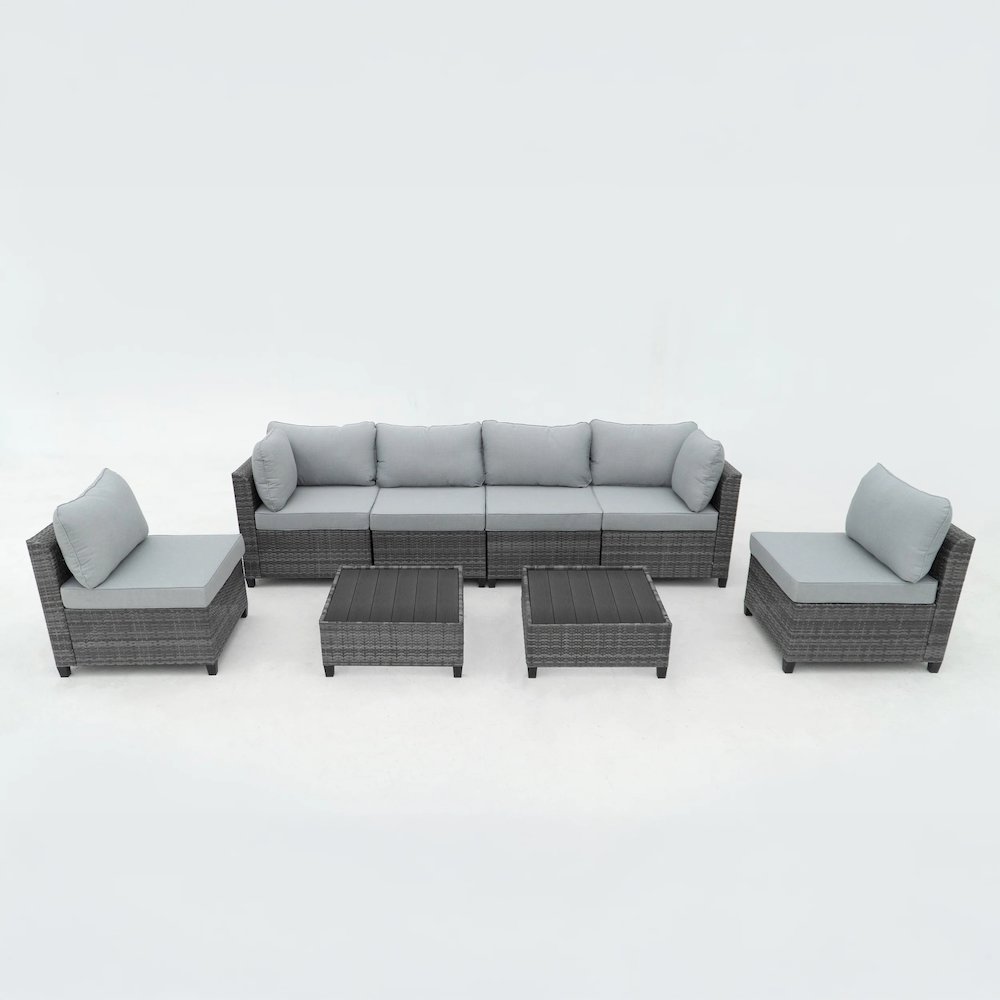 8 Piece Gray Outdoor Sectional Wicker Sofa Chairs and Tables. Picture 1
