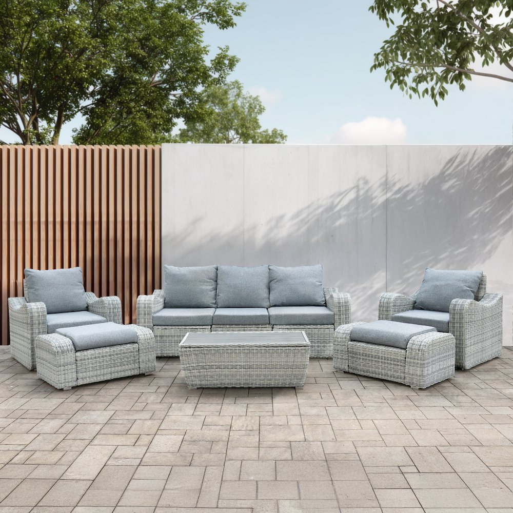 5 Place Seating Gray Outdoor Wicker Sofa and Sofa Chair Set with Table. Picture 6