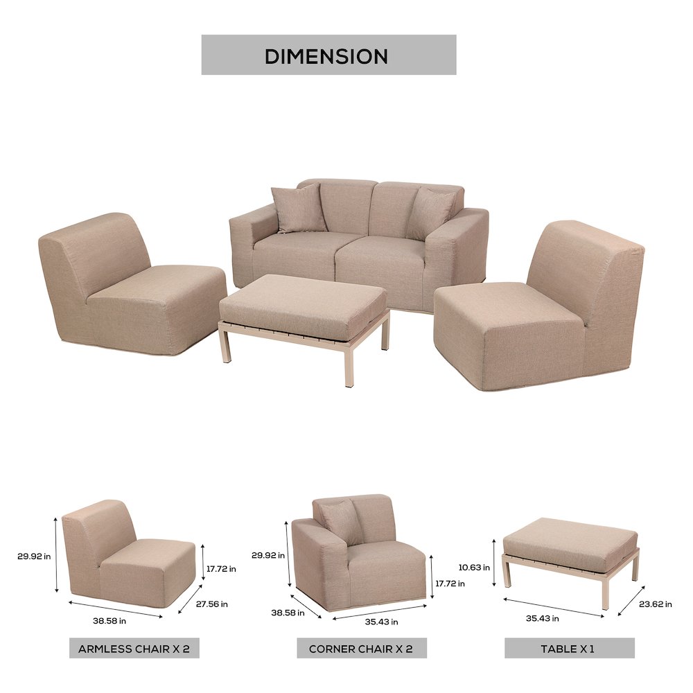 4 Place Seating Brown Outdoor Compressed Foam Sectional Sofas and Ottoman Set. Picture 9