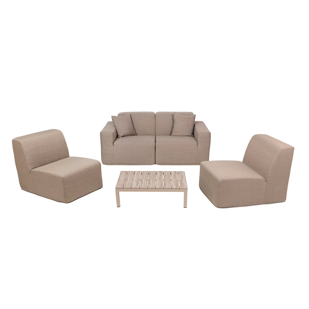 4 Place Seating Brown Outdoor Compressed Foam Sectional Sofas and Ottoman Set. Picture 3