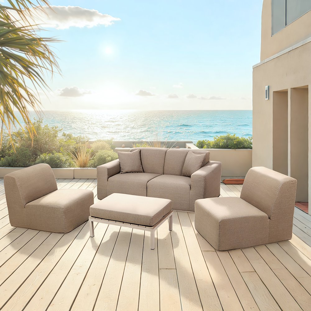 4 Place Seating Brown Outdoor Compressed Foam Sectional Sofas and Ottoman Set. Picture 11