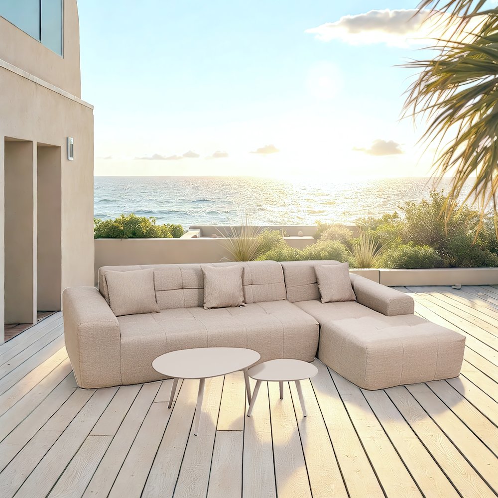4 Piece Brown Outdoor Compressed Foam Sectional Sofa Lounger and Table Set. Picture 9