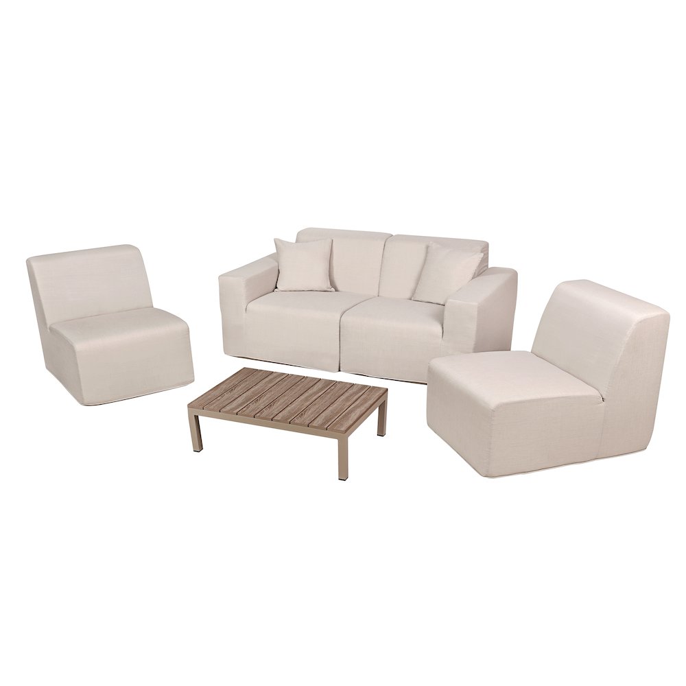 4 Place Seating Beige Outdoor Compressed Foam Sectional Sofas and Ottoman Set. Picture 8