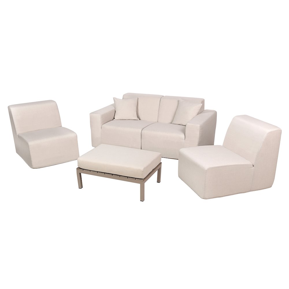 4 Place Seating Beige Outdoor Compressed Foam Sectional Sofas and Ottoman Set. Picture 7