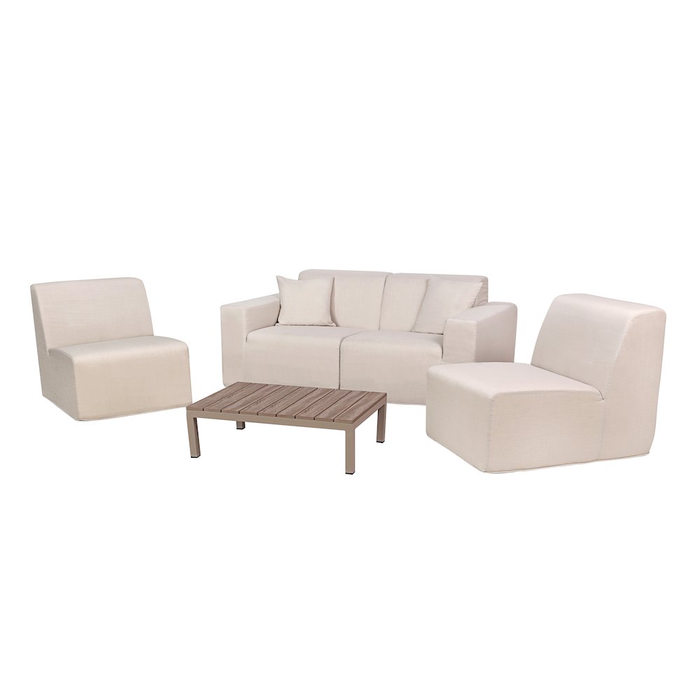 4 Place Seating Beige Outdoor Compressed Foam Sectional Sofas and Ottoman Set. Picture 11