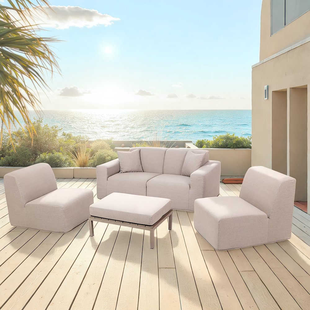 4 Place Seating Beige Outdoor Compressed Foam Sectional Sofas and Ottoman Set. Picture 12