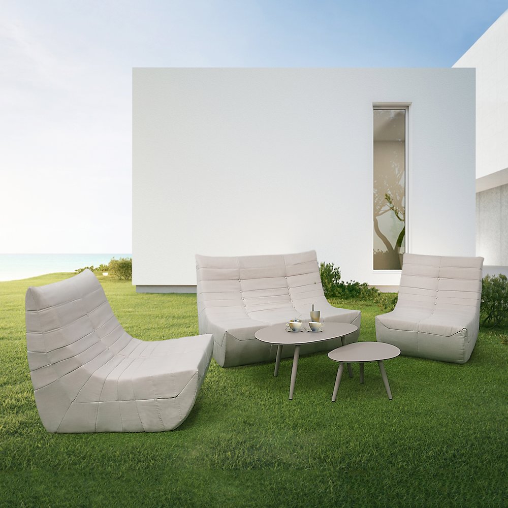 5 Piece Beige Outdoor Compressed Foam Loveseat Sofa Chairs and Table Set. Picture 12
