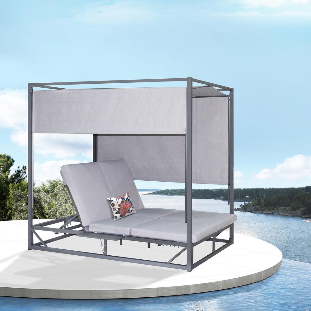Outdoor Rectangular Patio Daybed, Gray. Picture 8