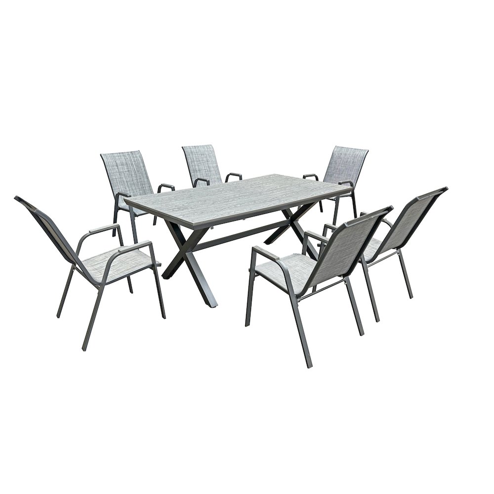 Deko Living 7 Piece Gray Outdoor Dining Chairs and Table Set. Picture 3