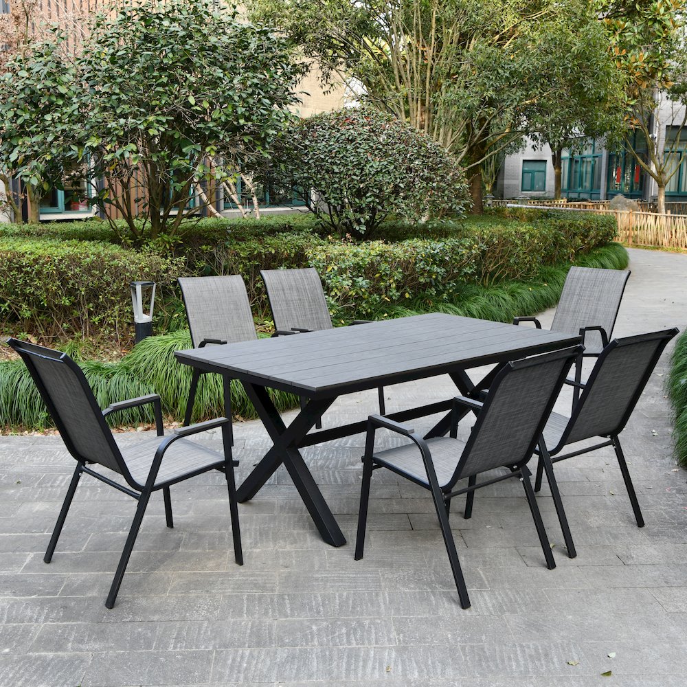 Deko Living 7 Piece Gray Outdoor Dining Chairs and Table Set. Picture 7
