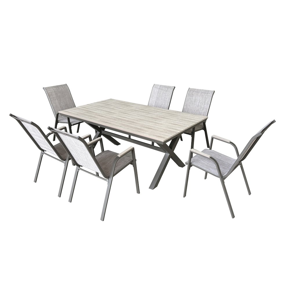 Deko Living 7 Piece Brown Outdoor Dining Chairs and Table Set. Picture 2