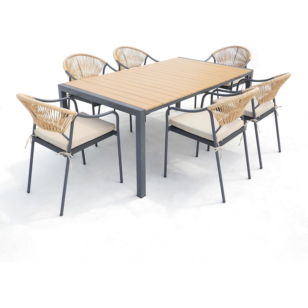 2 Place Grey Outdoor Aluminum Round Patio Dining Table and Stackable Chairs Set. Picture 1