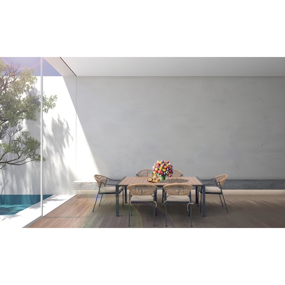 2 Place Grey Outdoor Aluminum Round Patio Dining Table and Stackable Chairs Set. Picture 2