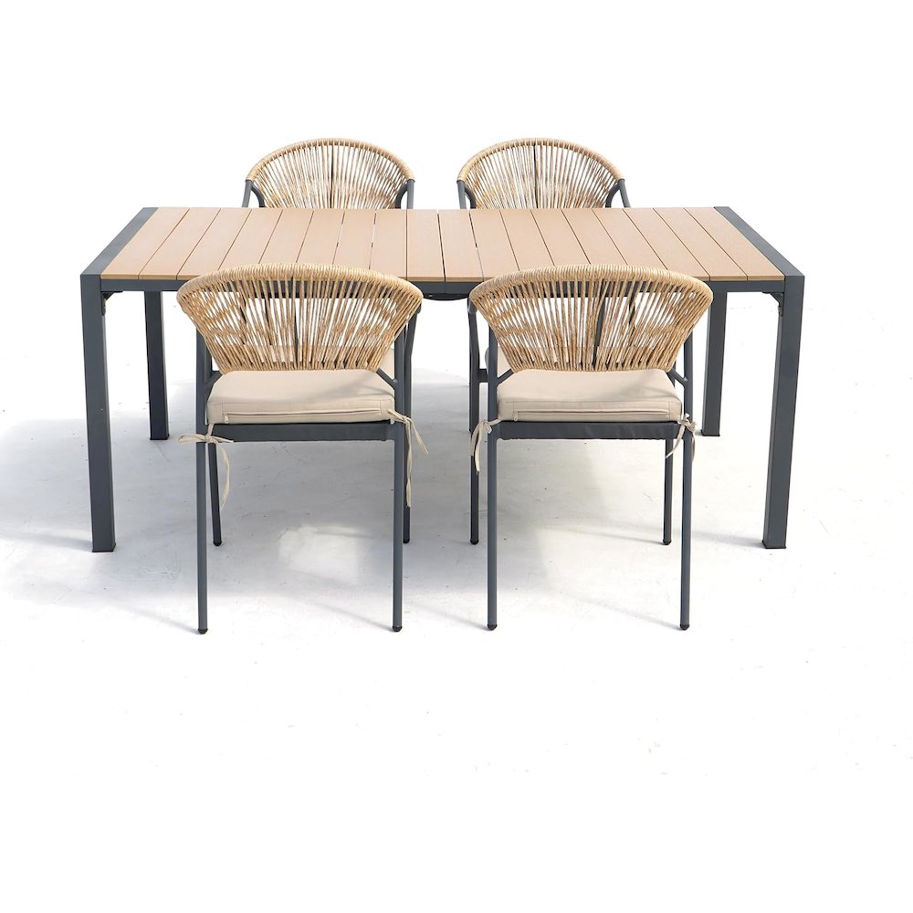 2 Place Grey Outdoor Aluminum Round Patio Dining Table and Stackable Chairs Set. Picture 5