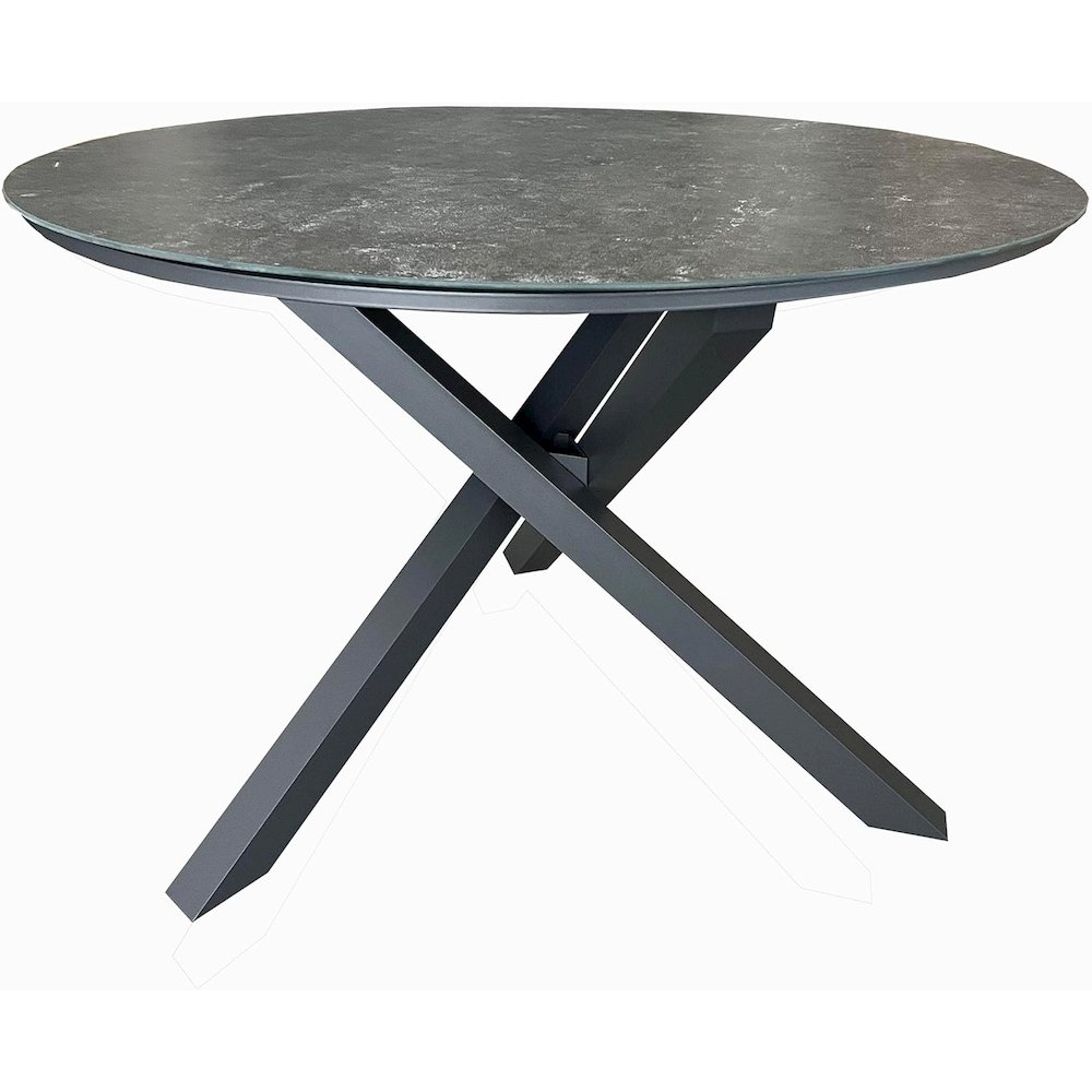 4 Place Grey Outdoor Aluminum Round Patio Dining Table and Stackable Chairs Set. Picture 3