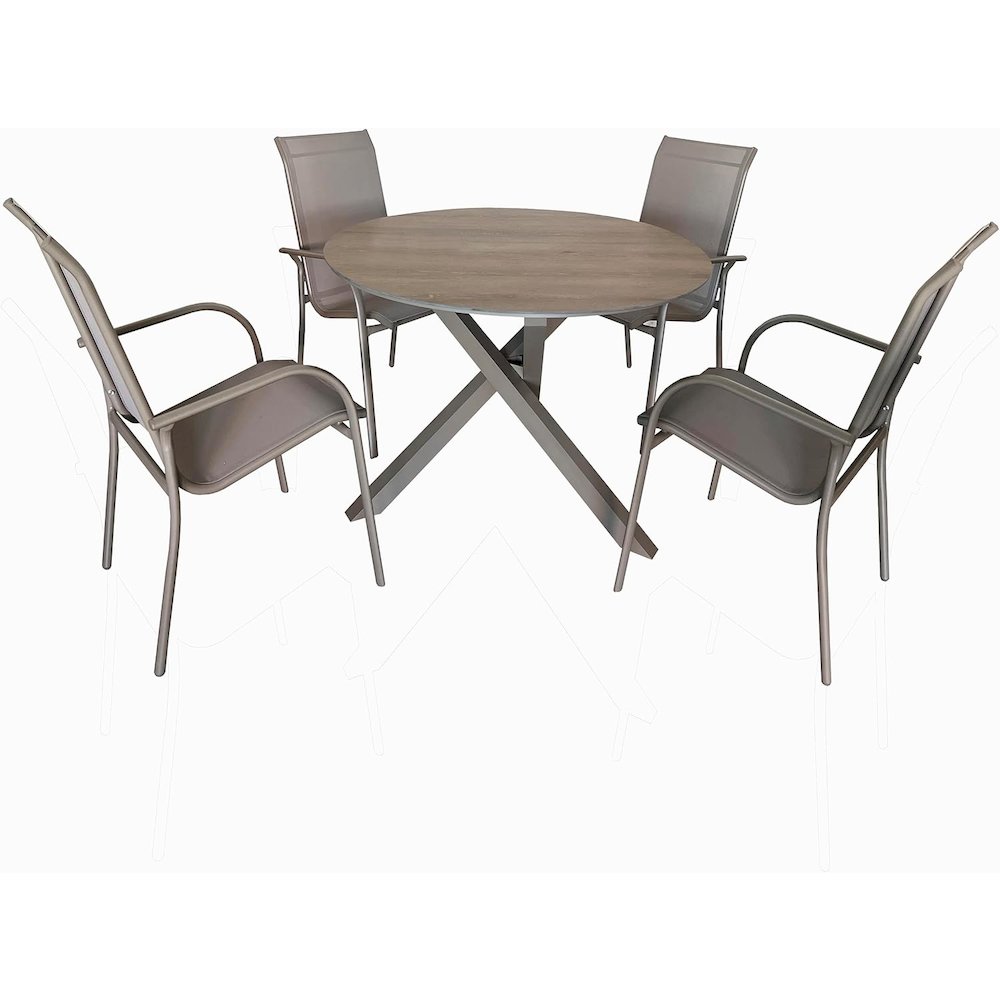 4 Place Outdoor Aluminum Round Patio Dining Table and Stackable Chairs Set. Picture 1