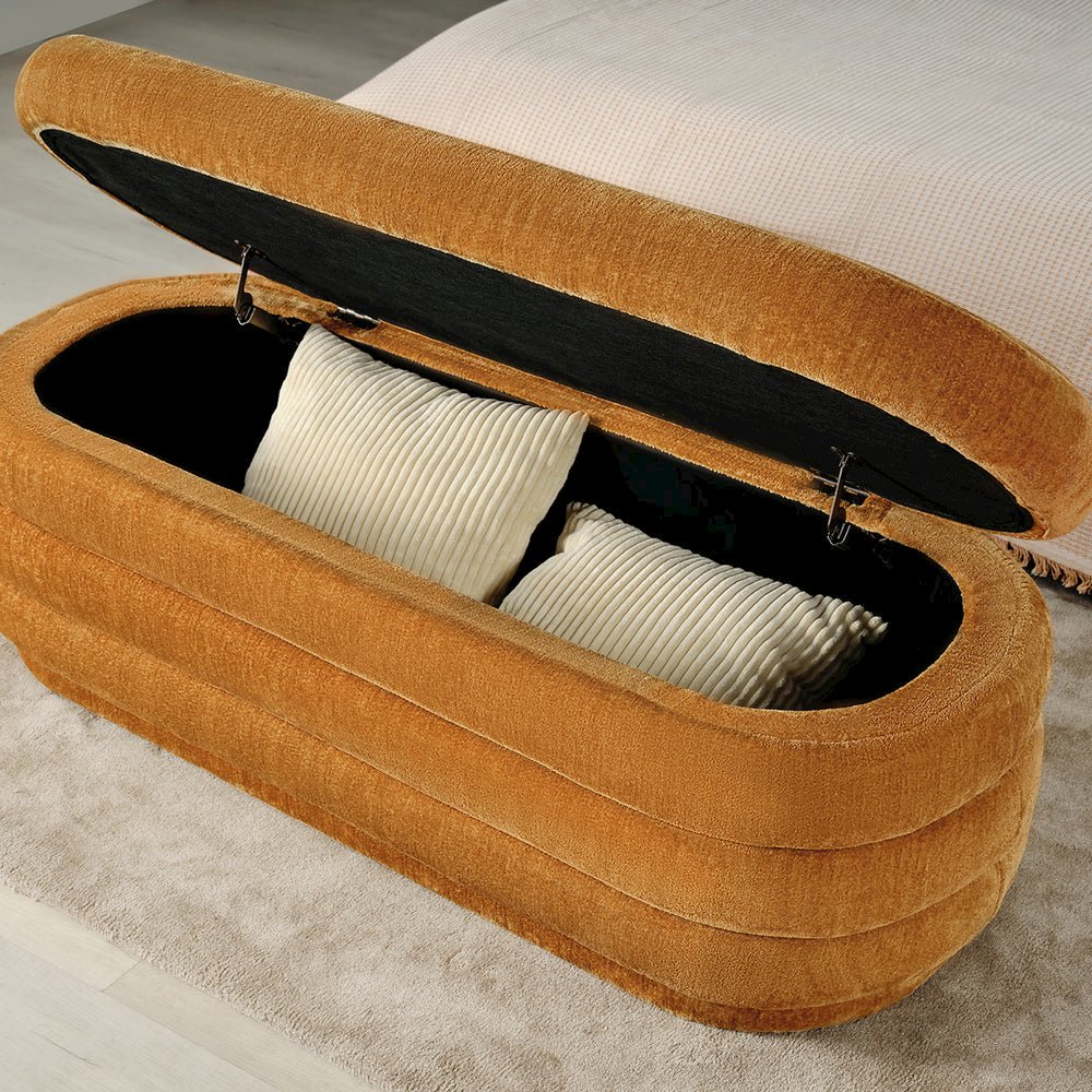 Fabric Storage Bench With Plastic Legs Orange Color. Picture 5