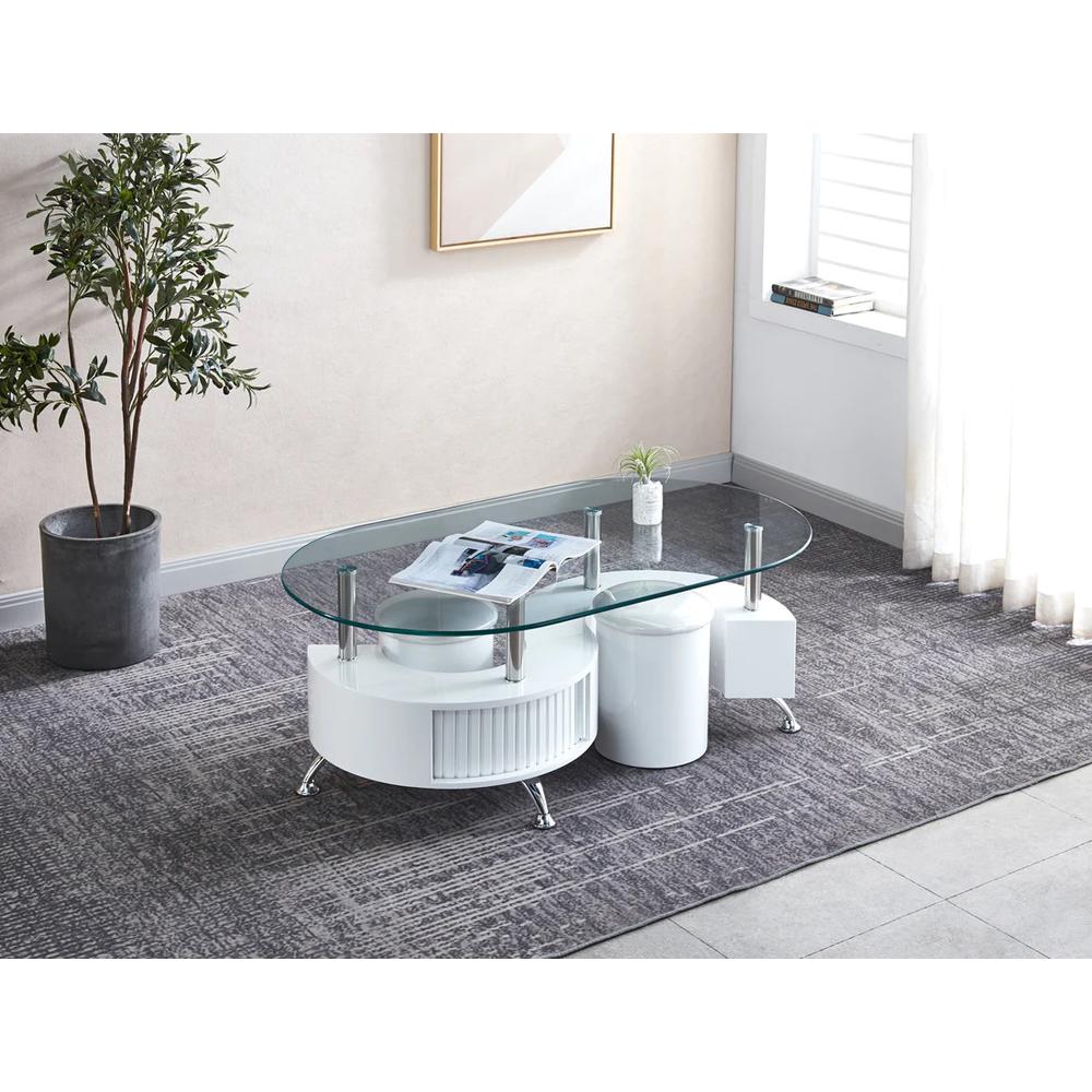 Oval Coffee Table With 2 Stools. Picture 1