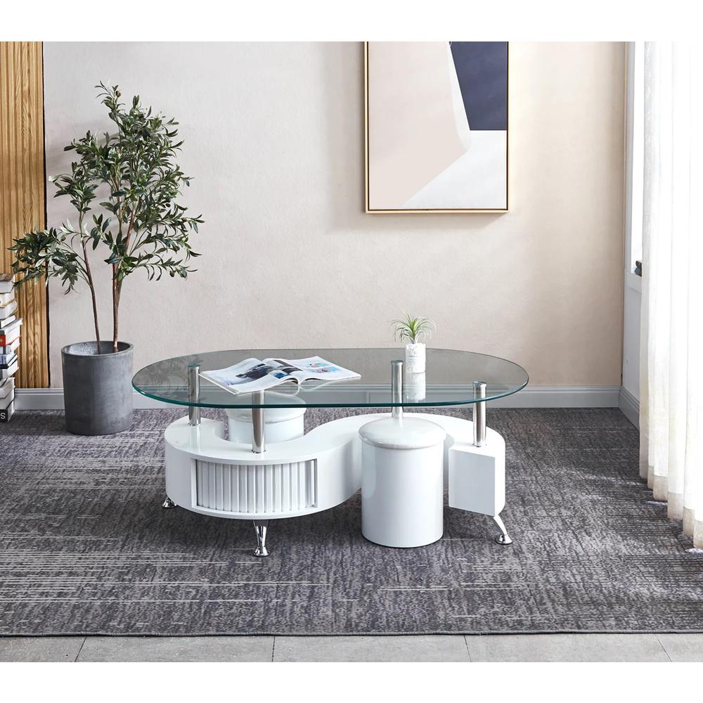 Oval Coffee Table With 2 Stools. Picture 3