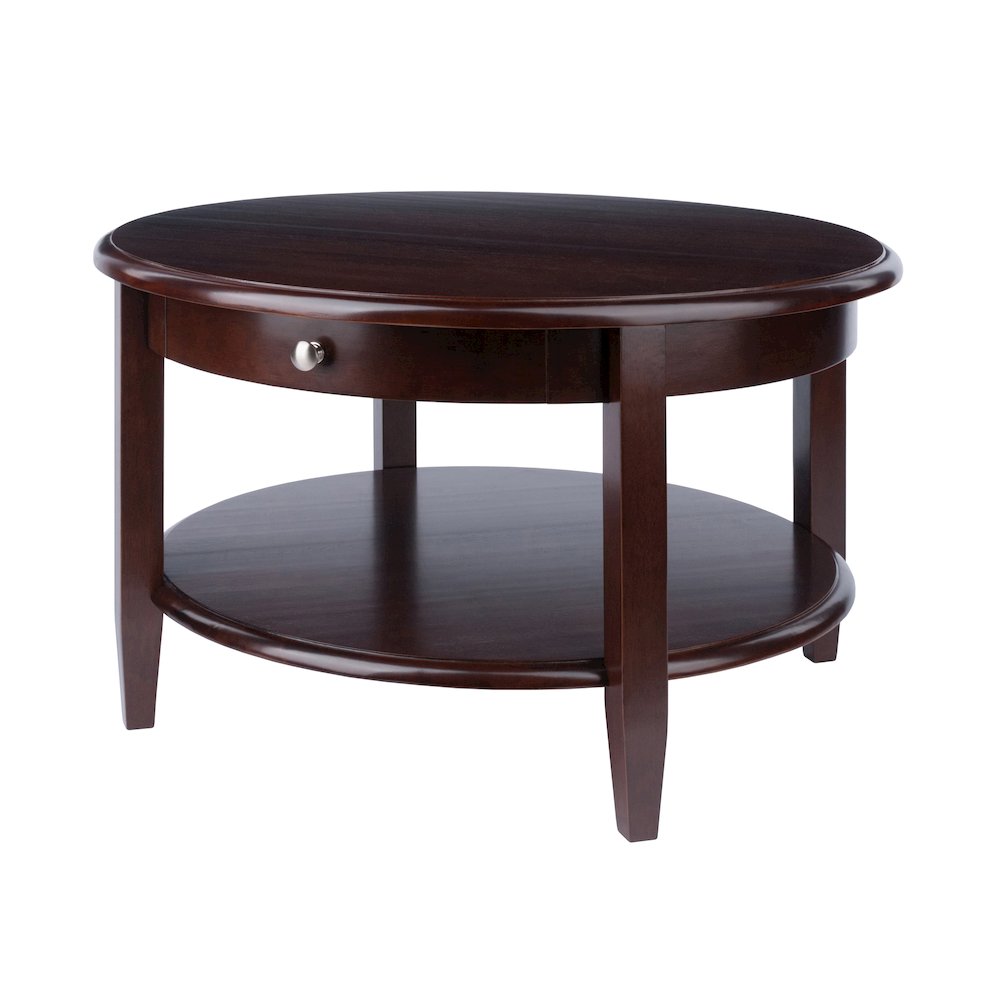 Concord Round Coffee Table with Drawer and Shelf. Picture 1