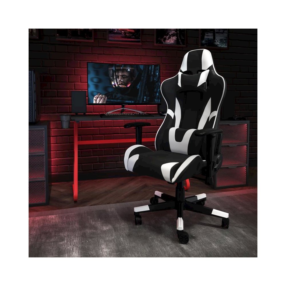 Red Gaming Desk and Black Reclining Gaming Chair Set with Cup Holder and Headphone Hook. Picture 2