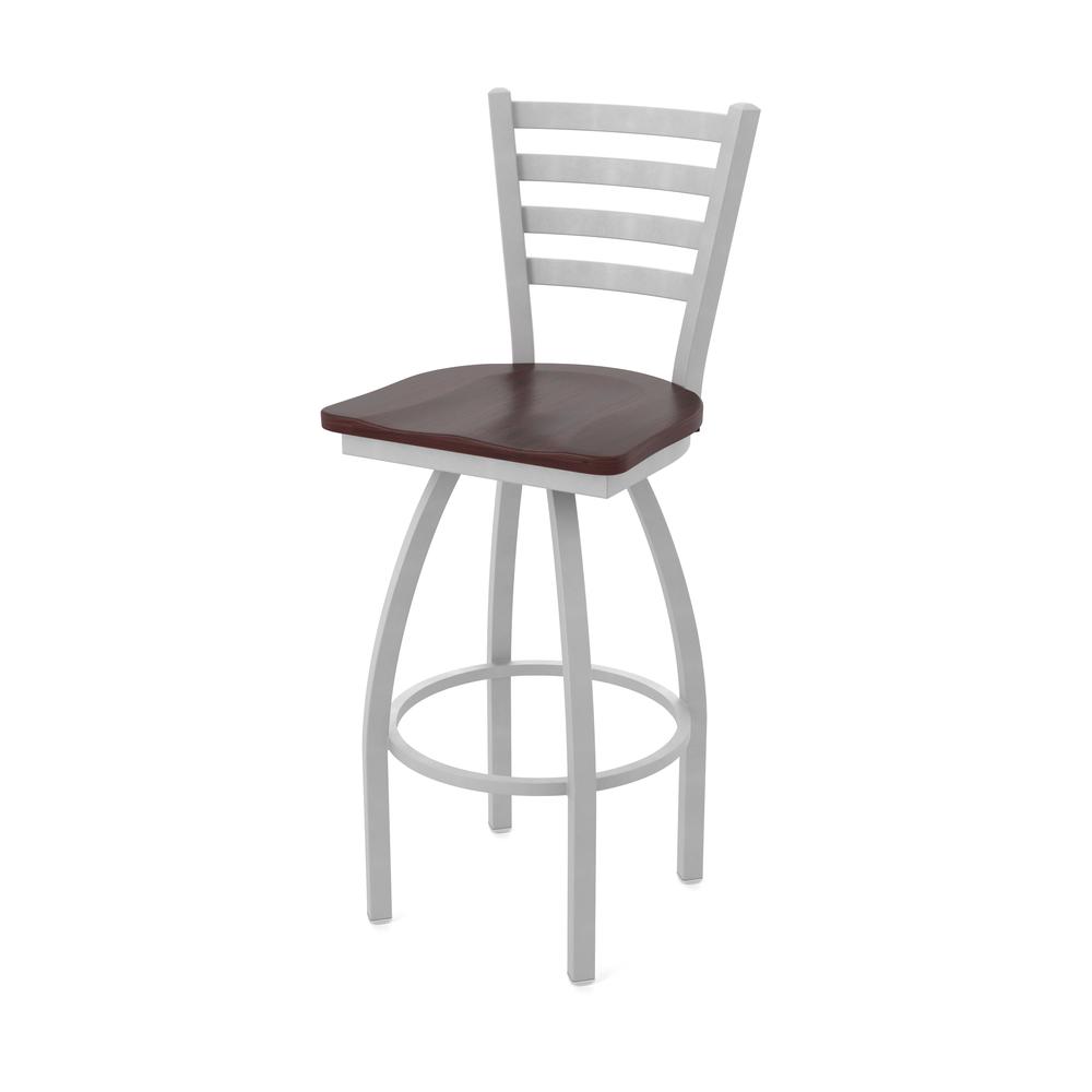 410 Jackie 36" Swivel Bar Stool with Anodized Nickel Finish and Dark Cherry Maple Seat. Picture 1