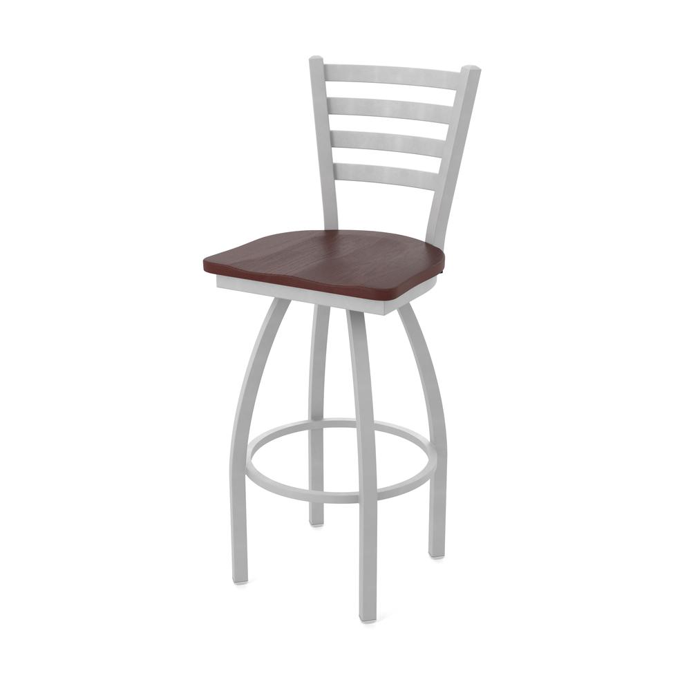 410 Jackie 36" Swivel Bar Stool with Anodized Nickel Finish and Dark Cherry Oak Seat. Picture 1
