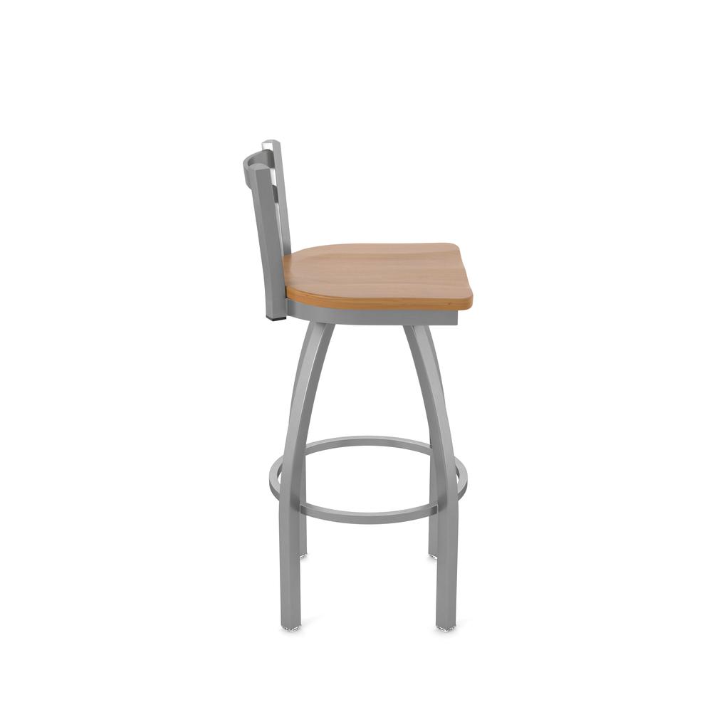 411 Jackie Low Back Stainless Steel 30" Swivel Bar Stool with Medium Maple Seat. Picture 4