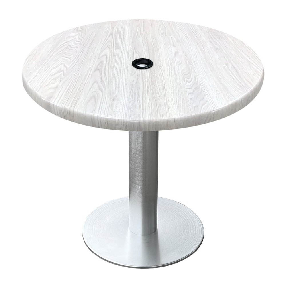 All-Season Table with 36" Diameter White Ash Top with Umbrella Hole. Picture 1