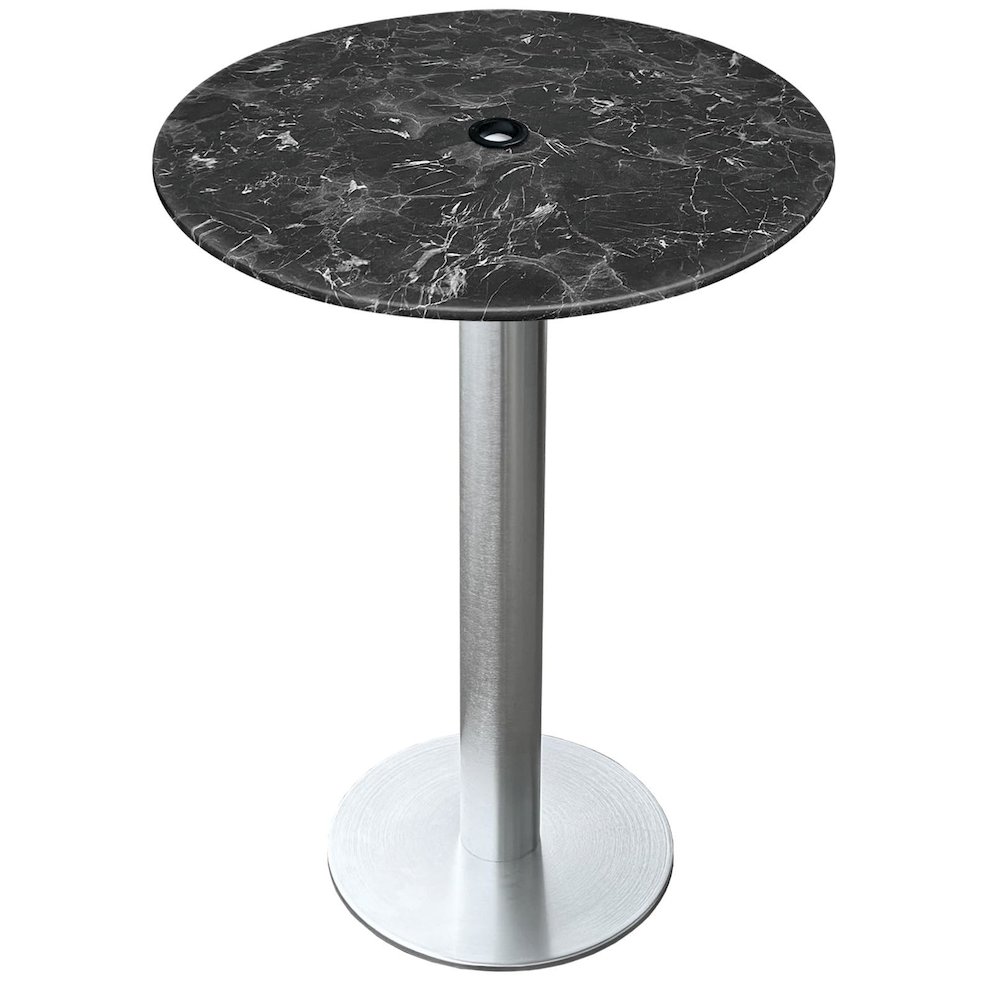 All-Season Table with 36" Diameter Black Marble Top with Umbrella Hole. Picture 1