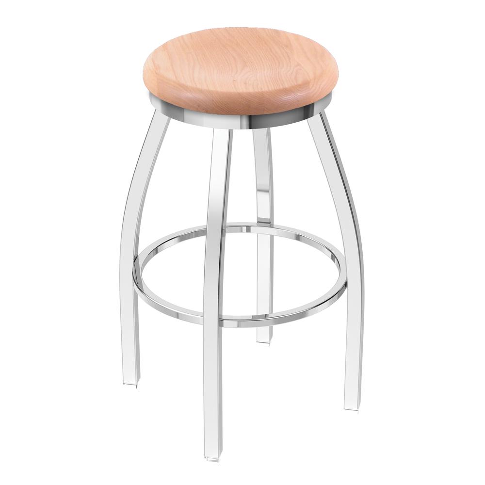 802 Misha 36" Swivel Extra Tall Bar Stool with Chrome Finish and Natural Oak Seat. Picture 1