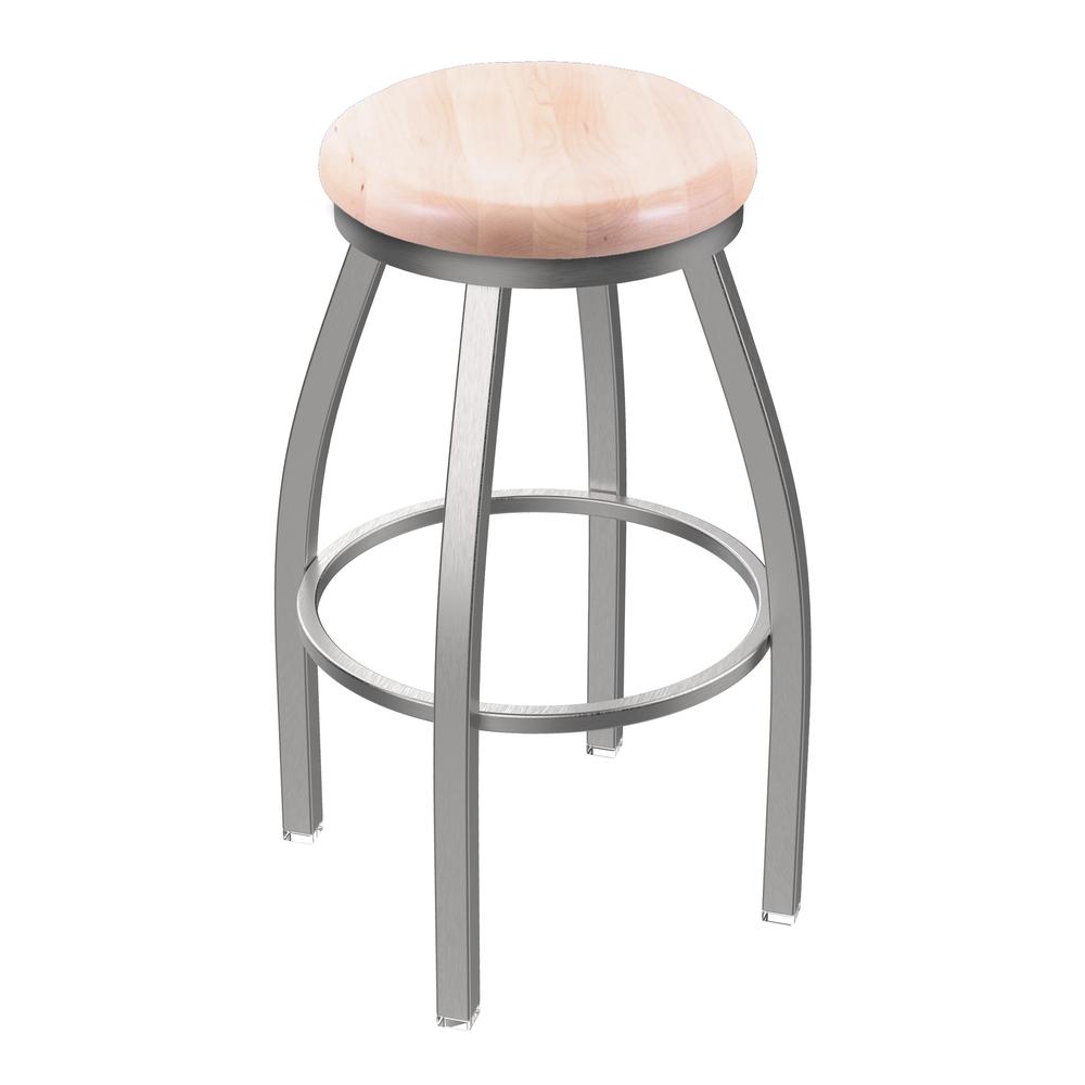 802 Misha Stainless Steel 30" Swivel Bar Stool with Natural Maple Seat. Picture 1