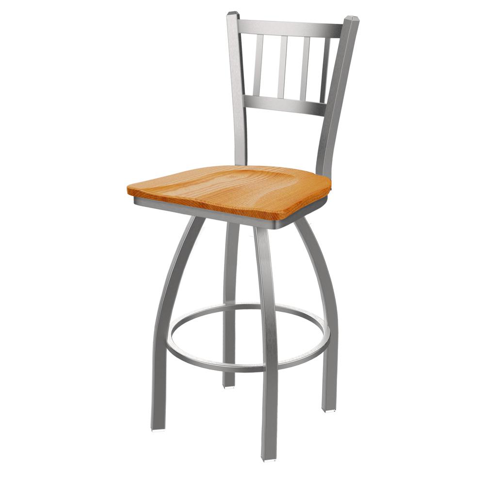 810 Contessa Stainless Steel 30" Swivel Bar Stool with Medium Oak Seat. Picture 1