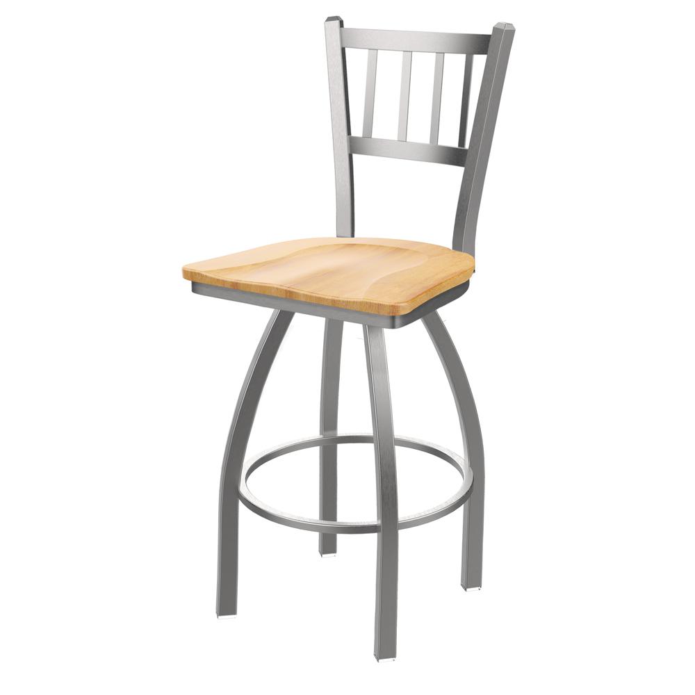 810 Contessa Stainless Steel 30" Swivel Bar Stool with Natural Maple Seat. Picture 1