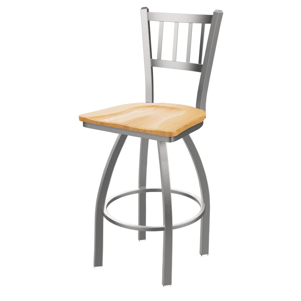810 Contessa Stainless Steel 30" Swivel Bar Stool with Natural Oak Seat. Picture 1