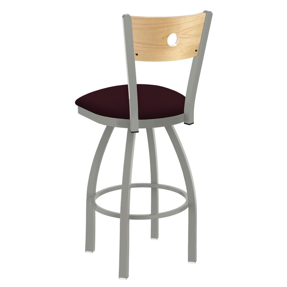 830 Voltaire 36" Swivel Counter Stool with Anodized Nickel Finish, Natural Back, and Canter Bordeaux Seat. Picture 2
