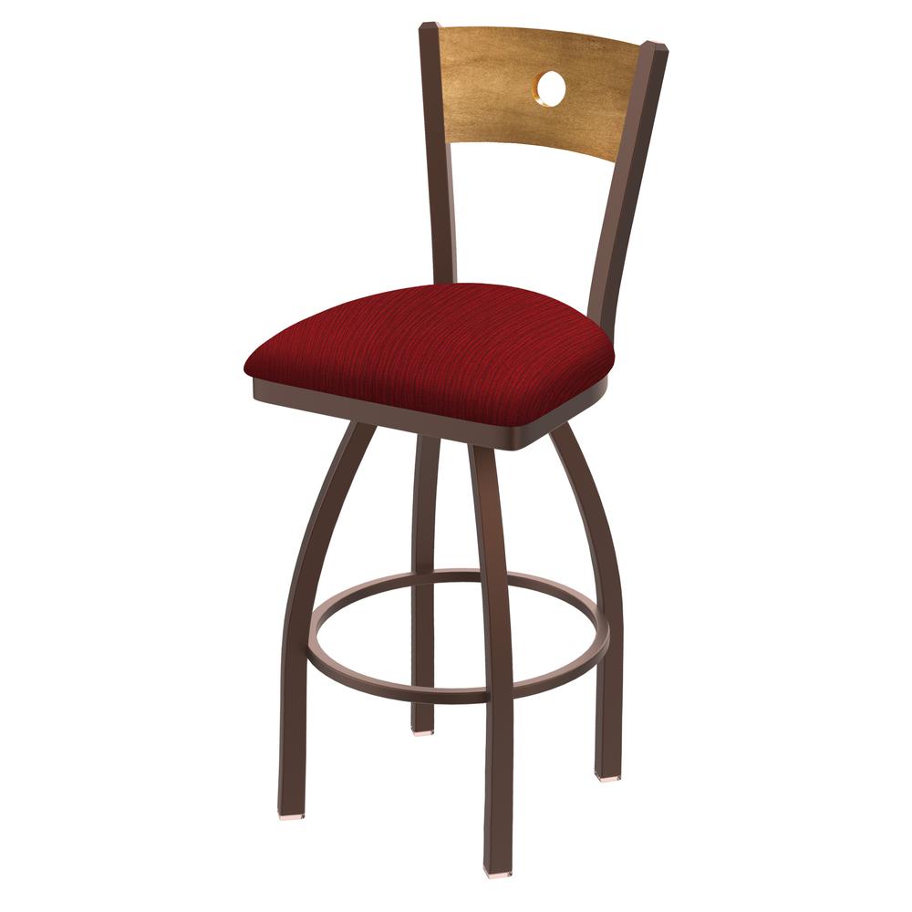 830 Voltaire 36" Swivel Counter Stool with Bronze Finish, Medium Back, and Graph Ruby Seat. Picture 1