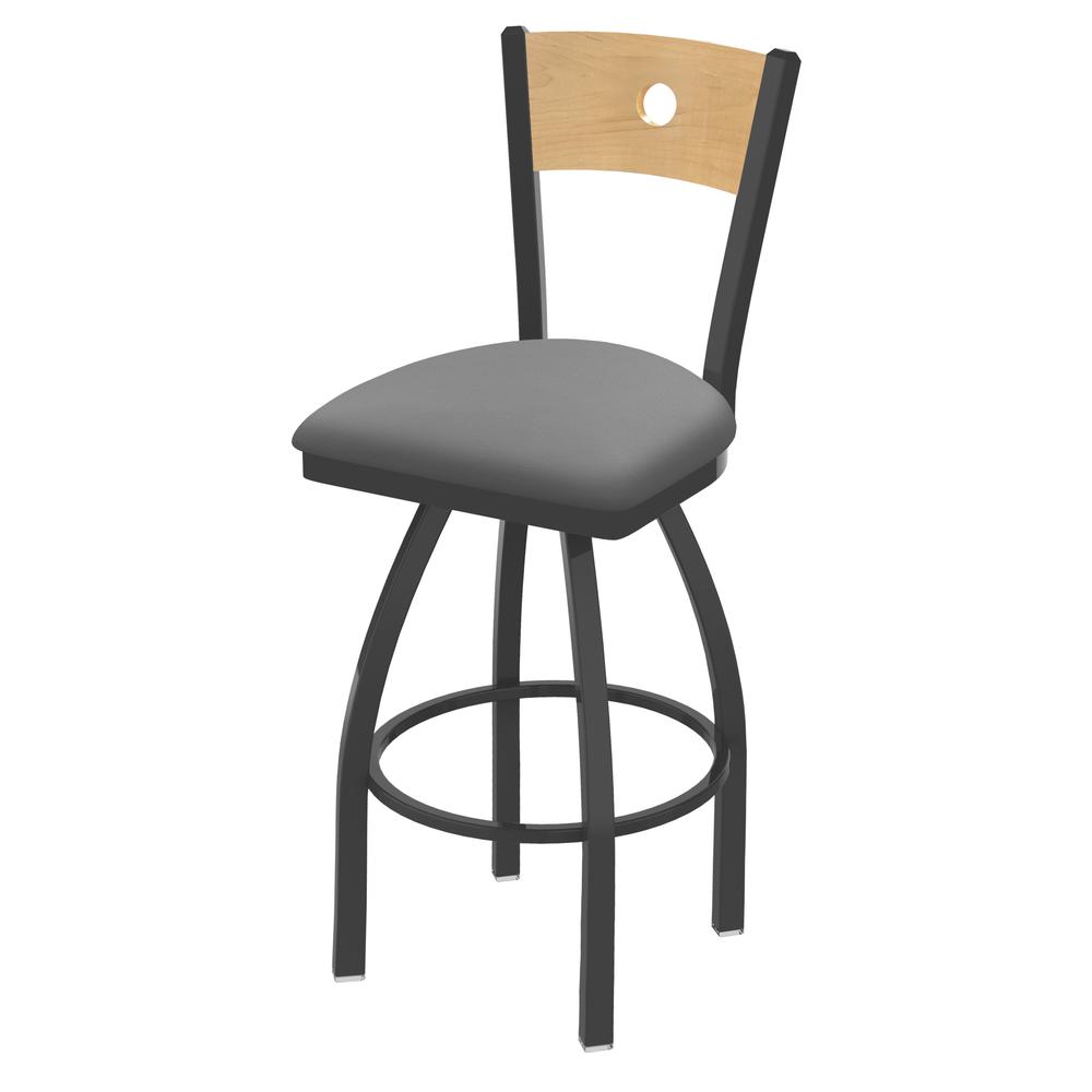 830 Voltaire 30" Swivel Counter Stool with Pewter Finish, Natural Back, and Canter Folkstone Grey Seat. Picture 1