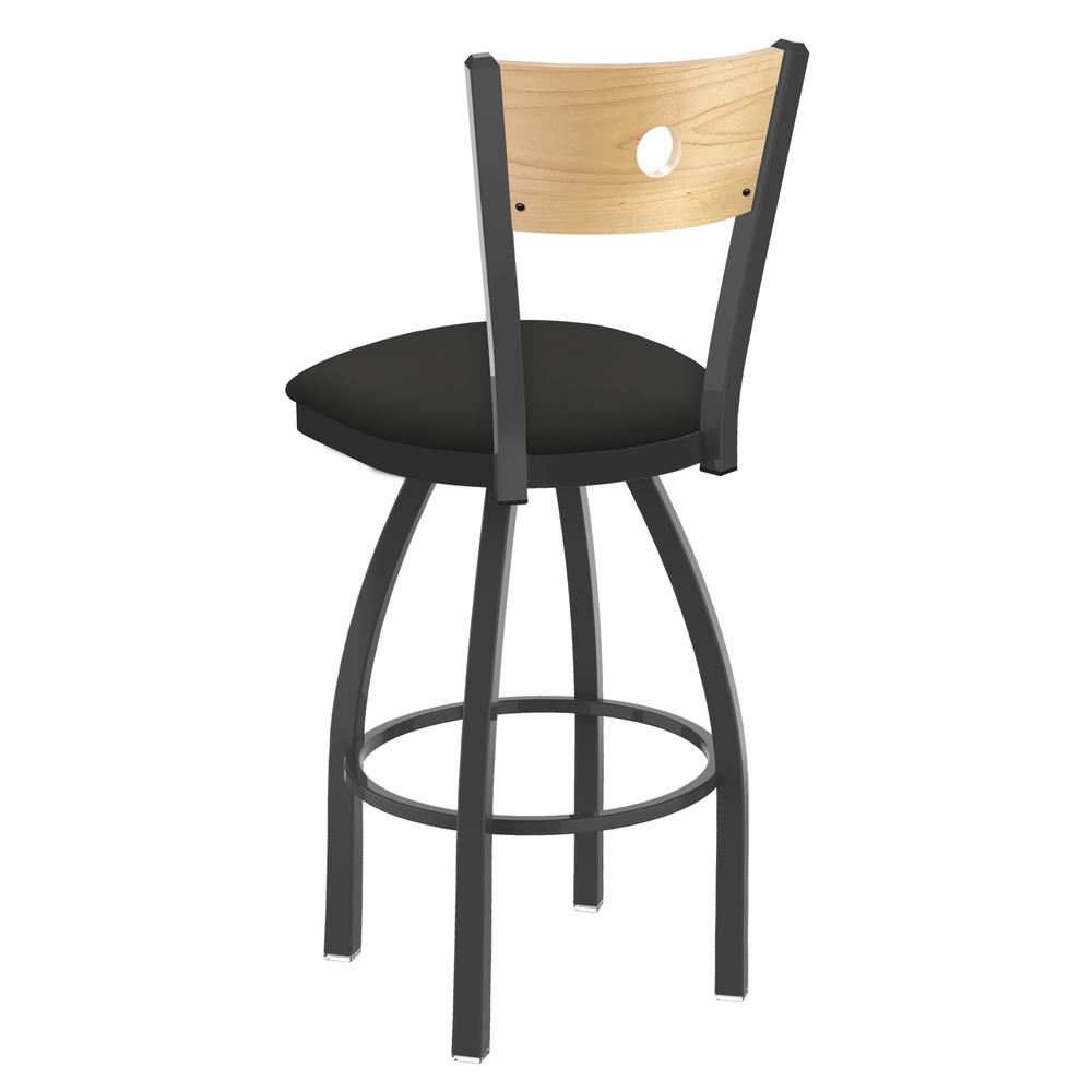 830 Voltaire 36" Swivel Counter Stool with Pewter Finish, Natural Back, and Canter Iron Seat. Picture 2
