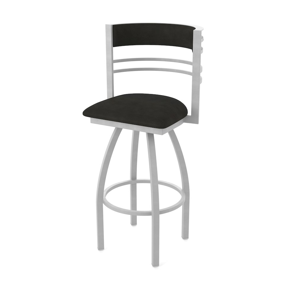 Swivel Bar Stool with Anodized Nickel Finish and Canter Espresso Seat and Back. Picture 1