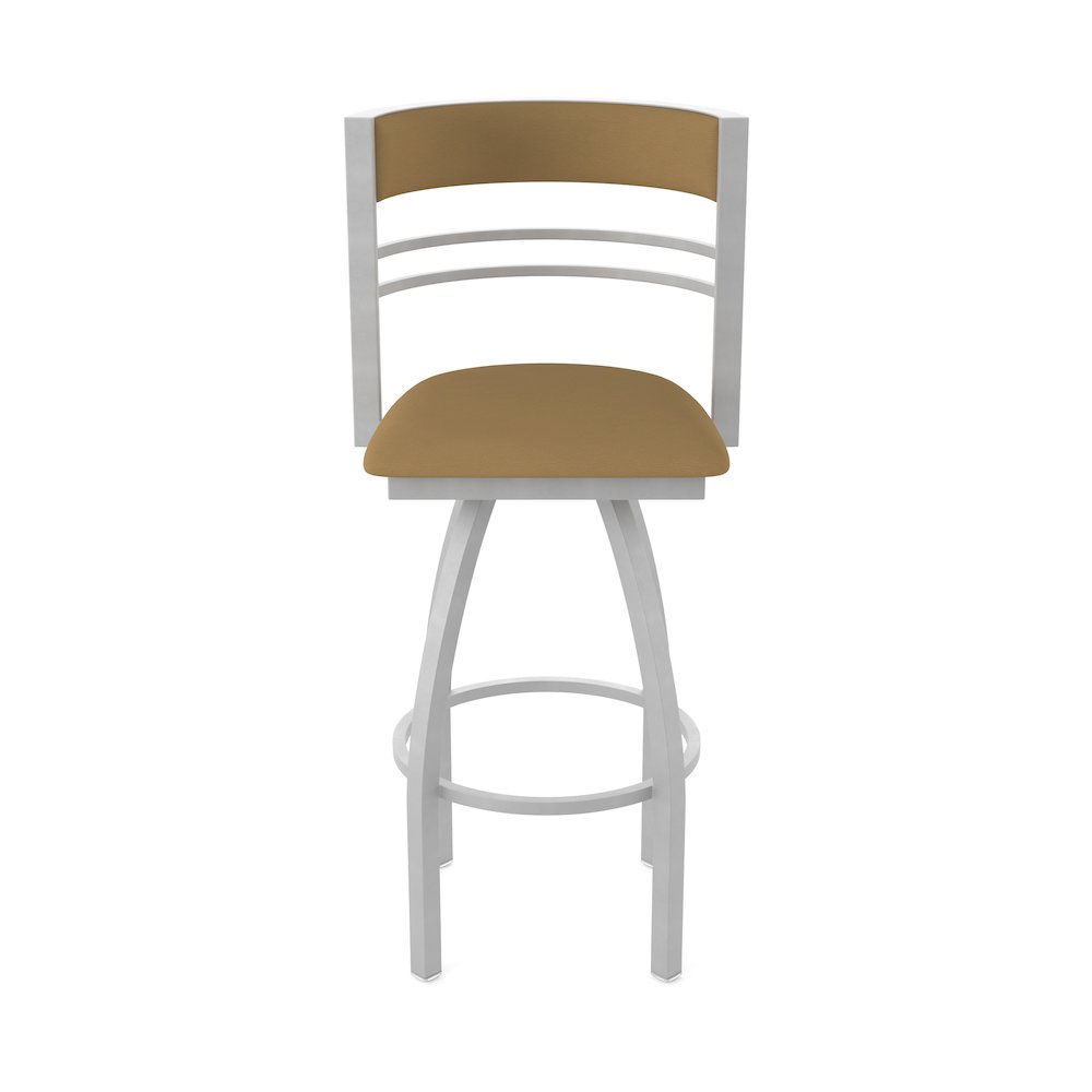 Swivel Bar Stool with Anodized Nickel Finish and Canter Saddle Seat and Back. Picture 5