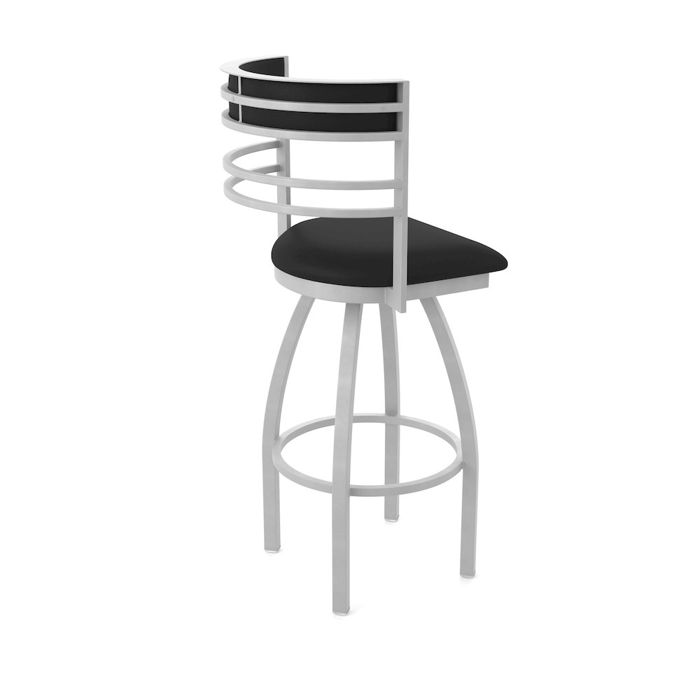 Swivel Bar Stool with Anodized Nickel Finish and Black Vinyl Seat and Back. Picture 2