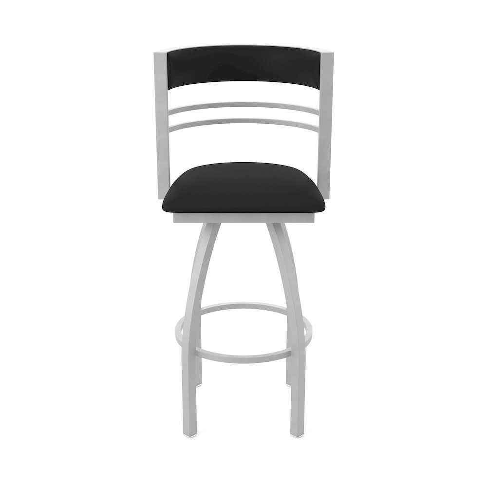 Swivel Bar Stool with Anodized Nickel Finish and Black Vinyl Seat and Back. Picture 5
