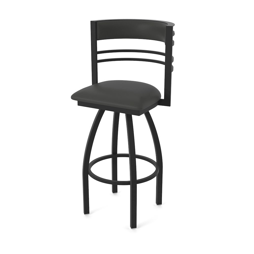 Swivel Bar Stool with Black Wrinkle Finish and Canter Iron Seat and Back. Picture 1