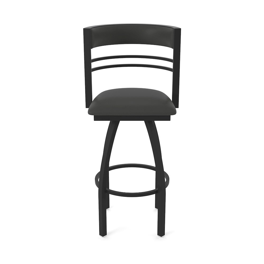Swivel Bar Stool with Black Wrinkle Finish and Canter Iron Seat and Back. Picture 5