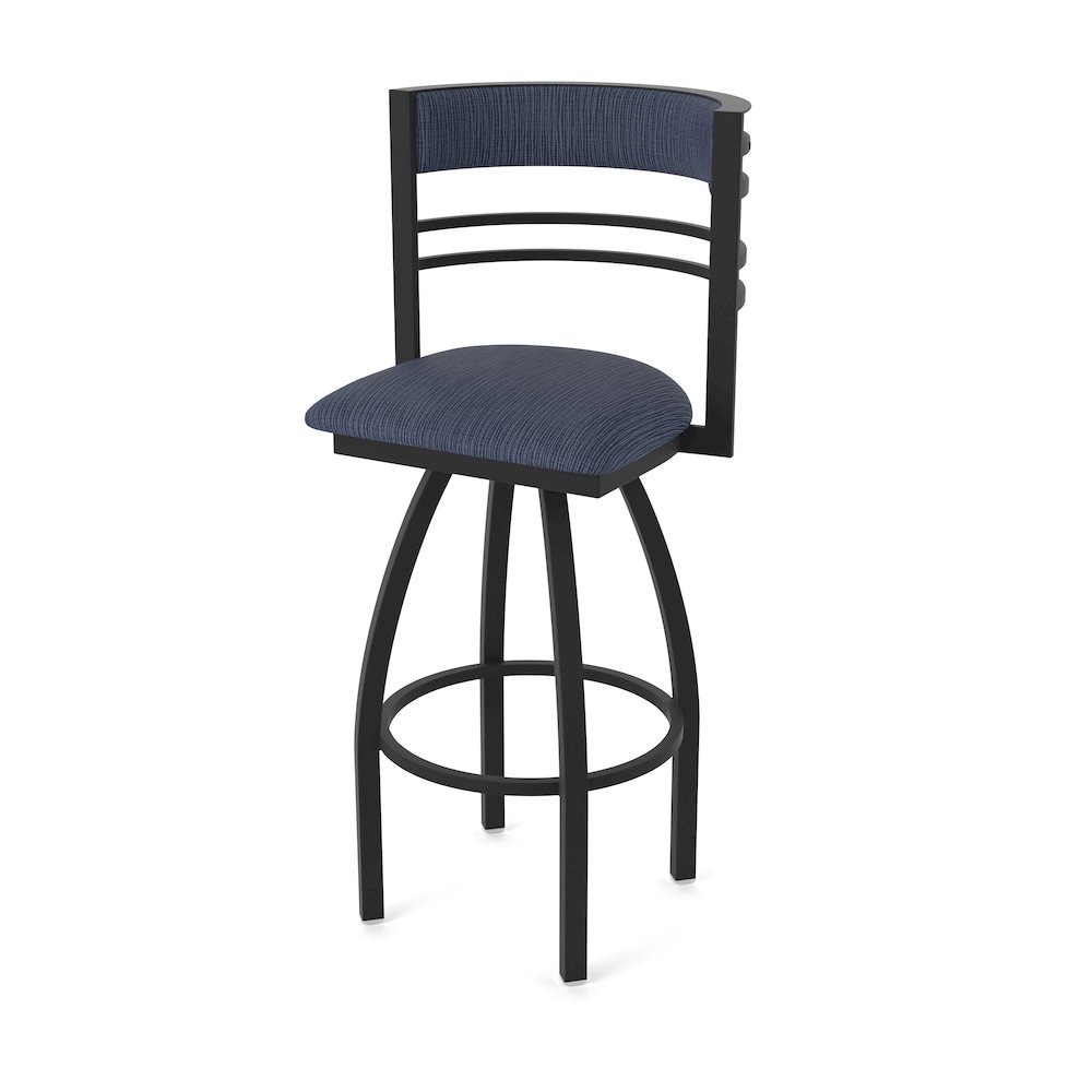 Swivel Bar Stool with Black Wrinkle Finish and Graph Anchor Seat and Back. Picture 1