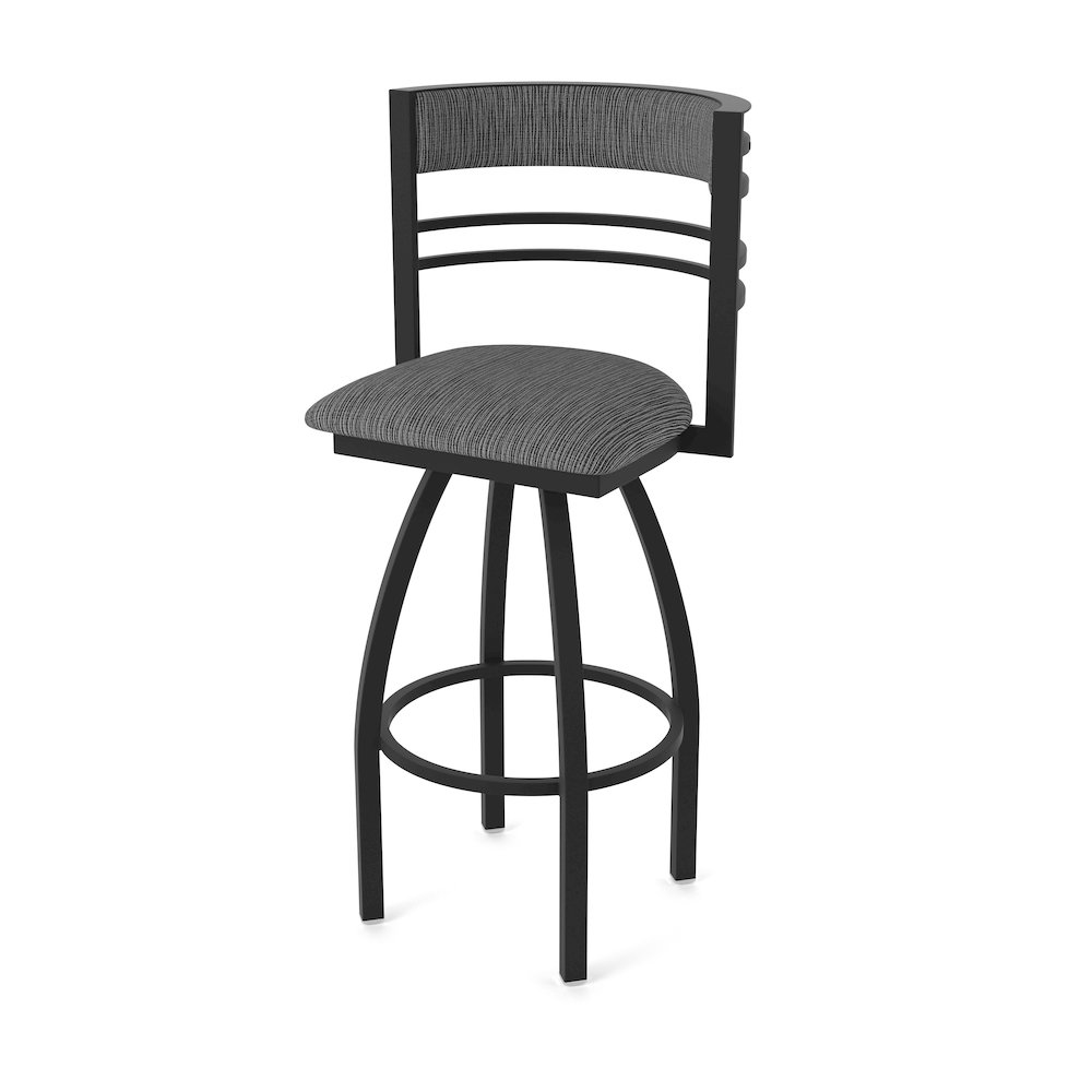 Swivel Bar Stool with Black Wrinkle Finish and Graph Coal Seat and Back. Picture 1