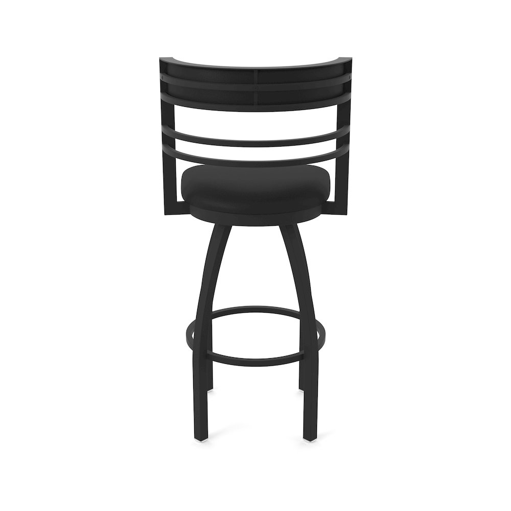 Swivel Bar Stool with Black Wrinkle Finish and Black Vinyl Seat and Back. Picture 6