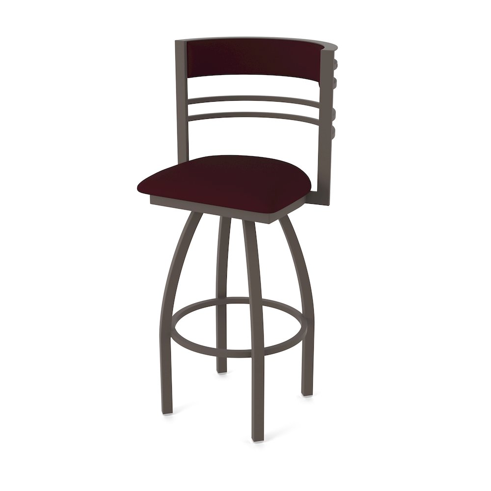 Swivel Bar Stool with Bronze Finish and Canter Bordeaux Seat and Back. Picture 1