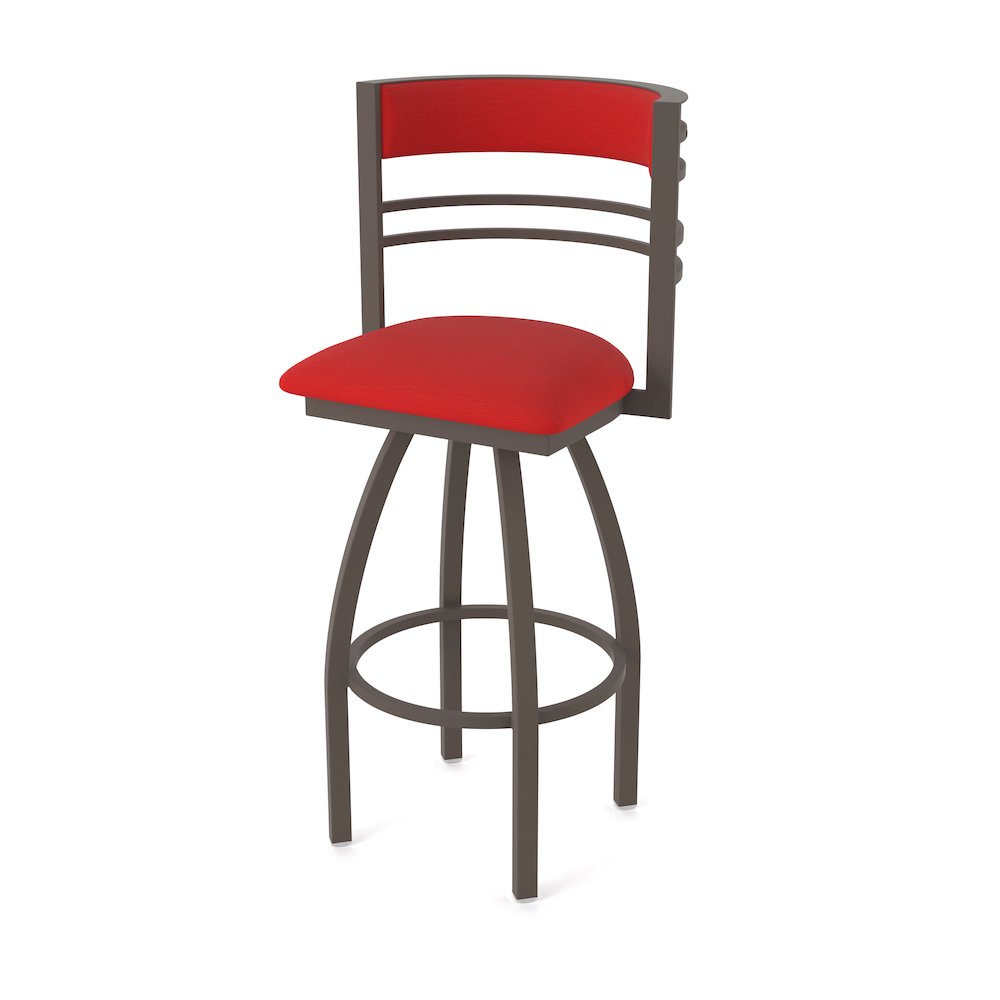 Swivel Bar Stool with Bronze Finish and Canter Red Seat and Back. Picture 1
